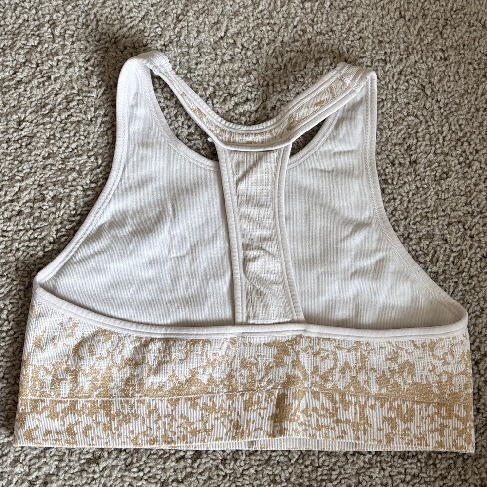 New Balance White and Gold Patterned Sports Bra - Picture 2 of 2